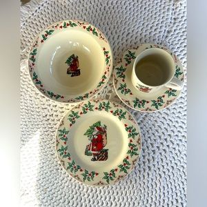 Vintage, Retired, 4pc Santa & Presents, Ceramic Serving Set